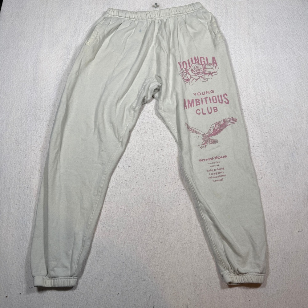 YoungLA Young Ambitious Club Joggers XL Cream Pink Graphic Sweatpants 1230